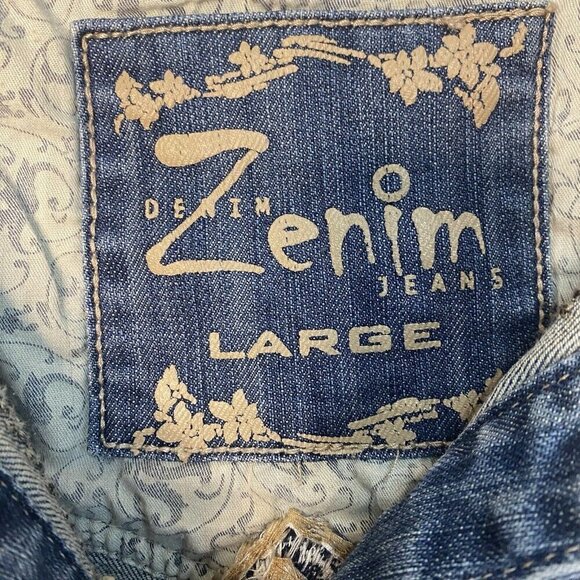 Zenim Size Large Western Shirt Jacket Pearl Snap Close Emb Faux Gem Details - Picture 3 of 8